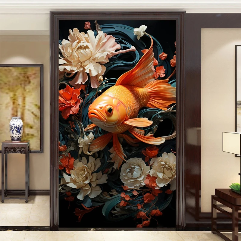 Custom Size Wallpaper 3D Relief Carp Goldfish Lotus Flowers Mural Paper Entrance Corridor Flash Painting Living Room Home Decor