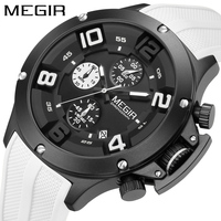 MEGIR 2025 Fashion Men's Silicone Strap Watch Luxury Calendar Chronograph Quartz Wristwatches Military Sport Luminous Clock Male