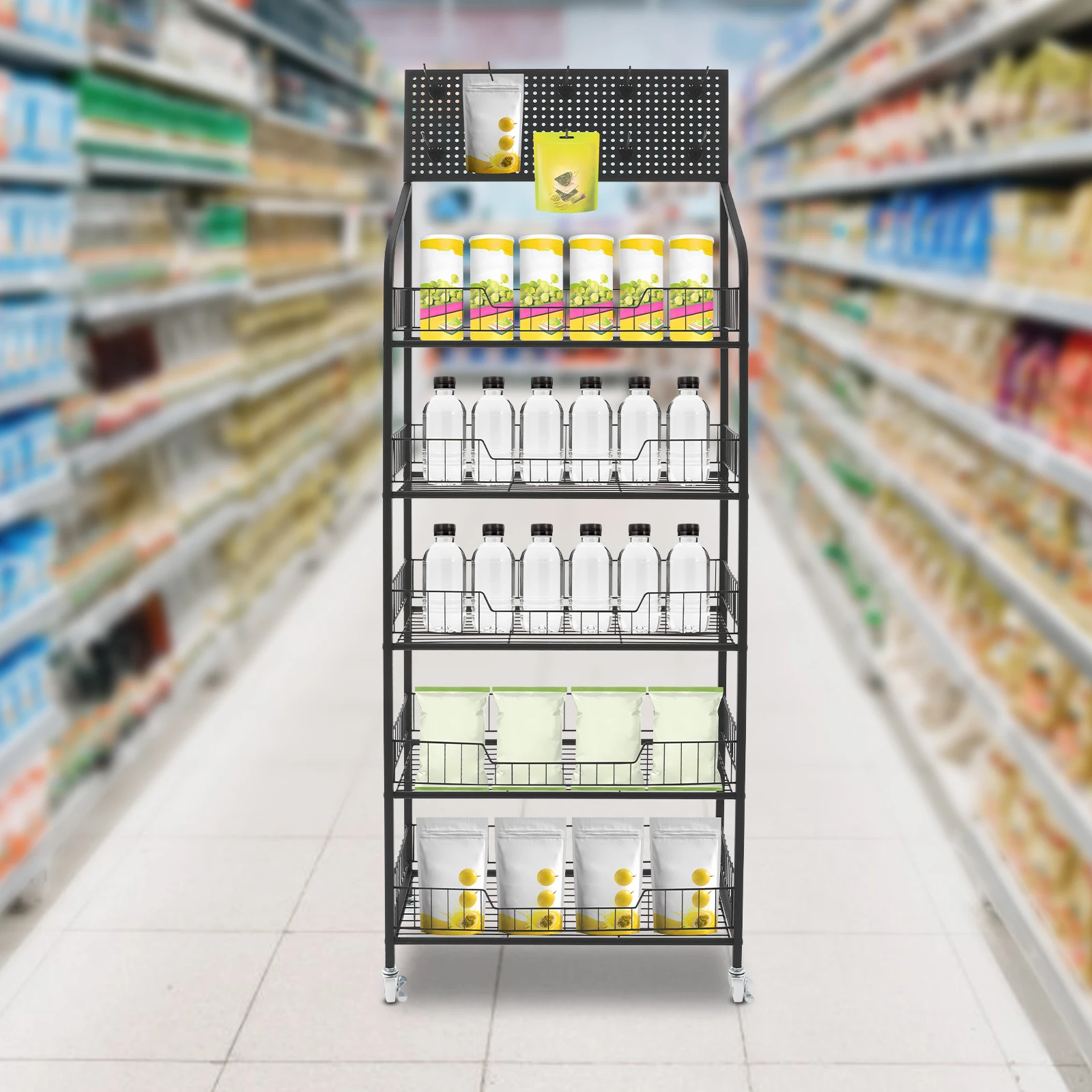 5-уровневая стойка для закусок из конфетной стружки, подставка для закусок, тележка-органайзер с колесами и крючками, розничные демонстрационные полки, стеллажи для продавцов