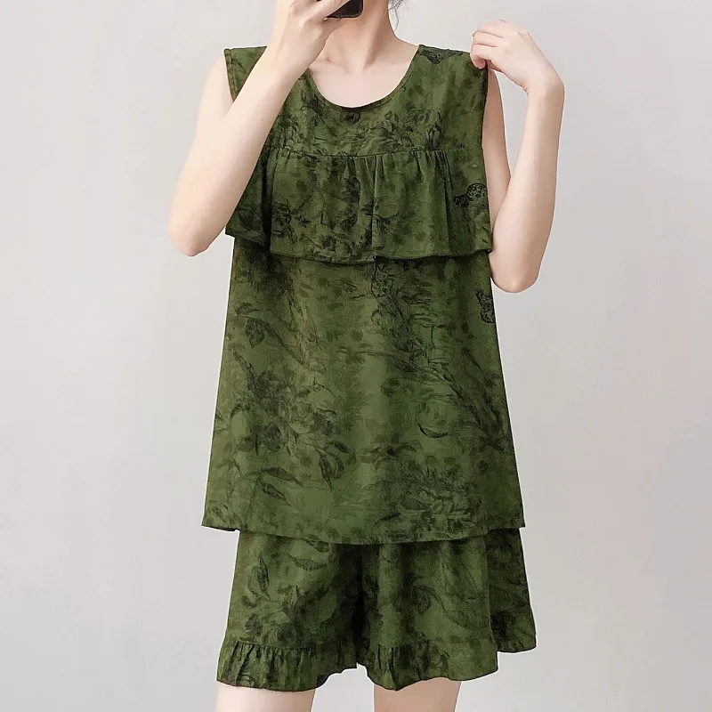 Summer Suit Cotton and Silk Pajamas Women's Vest Sleeveless Suspender  Artificial Cotton Cool Feeling Comfortable Home Can Wear