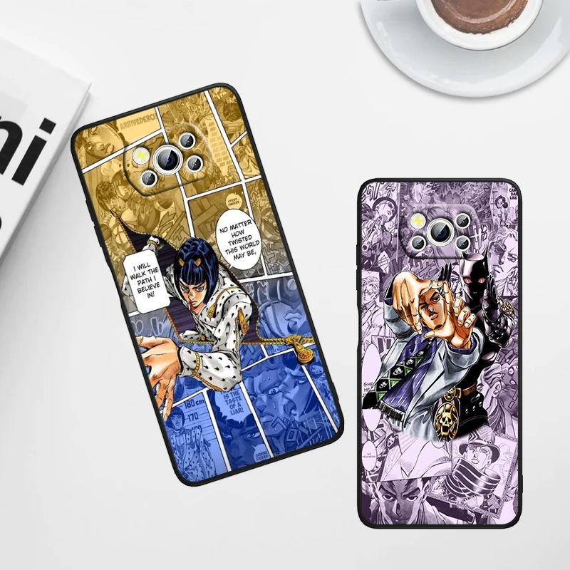 JOJO Stardust Crusaders For Xiaomi Poco X6 X5 X4 X3 F4 F3 NFC M6 M5 M4 GT S Pro 4G 5G C65 Black Soft Phone Case