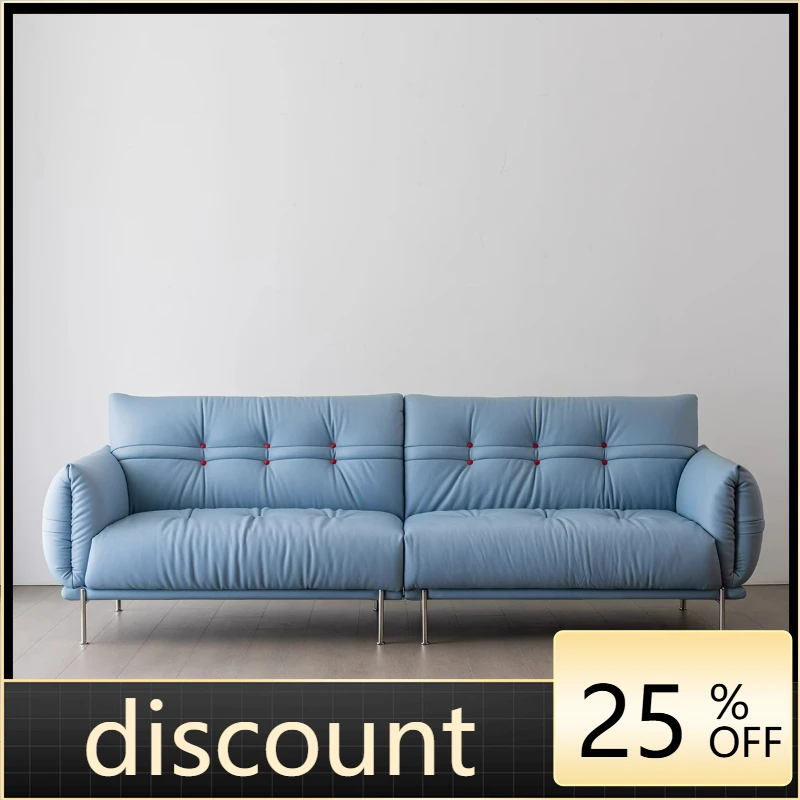 LTT Bauhaus blue first-layer cowhide straight-row dopamine modern simple high-footed sofa
