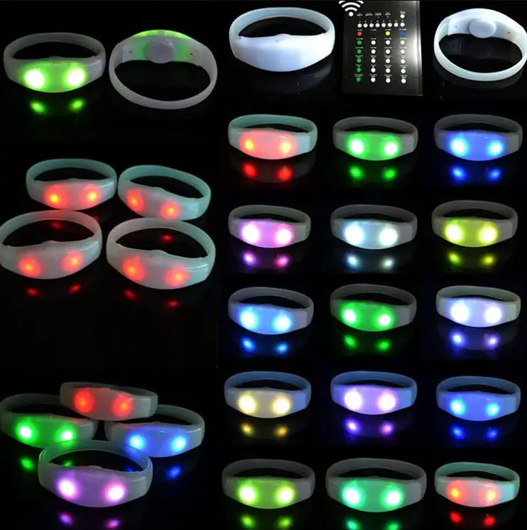 100pcs New LED Color Changing Silicone Bracelets Wristband With 12 Keys 200 Meter Remote Control For Party Clubs SN4494