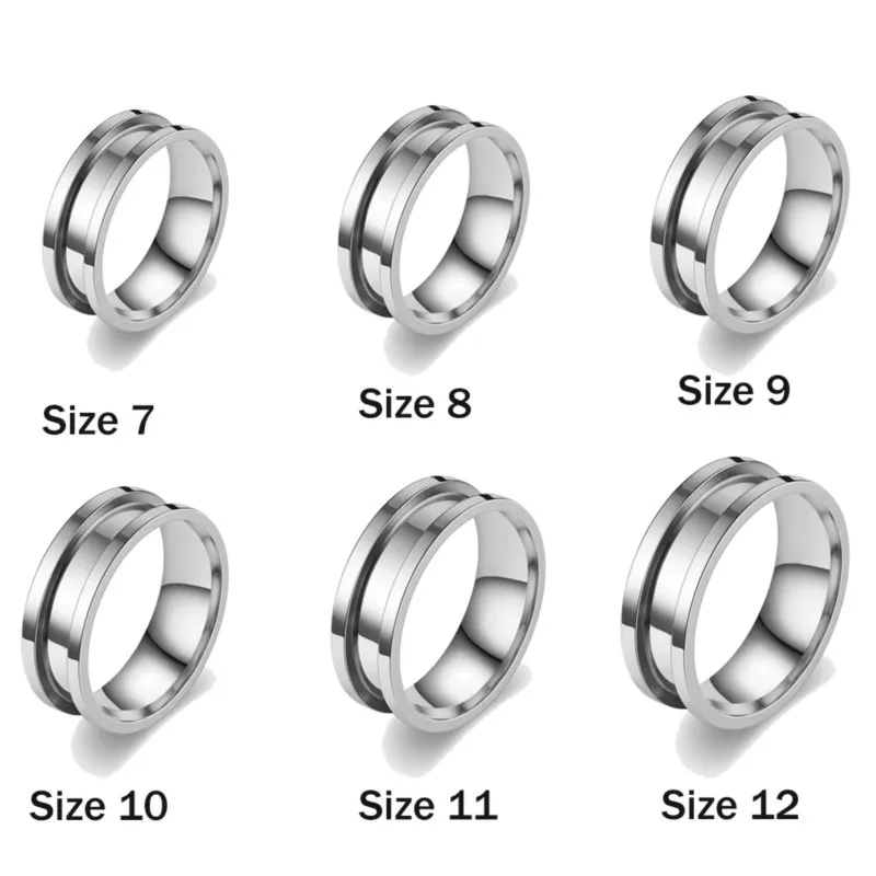 5pcs 7/8/9/10/11/12 Ring Core Blanks 8mm Wide Stainless Steel Grooved Finger Ring for Jewelry Making Men Women DIY Crafts Making