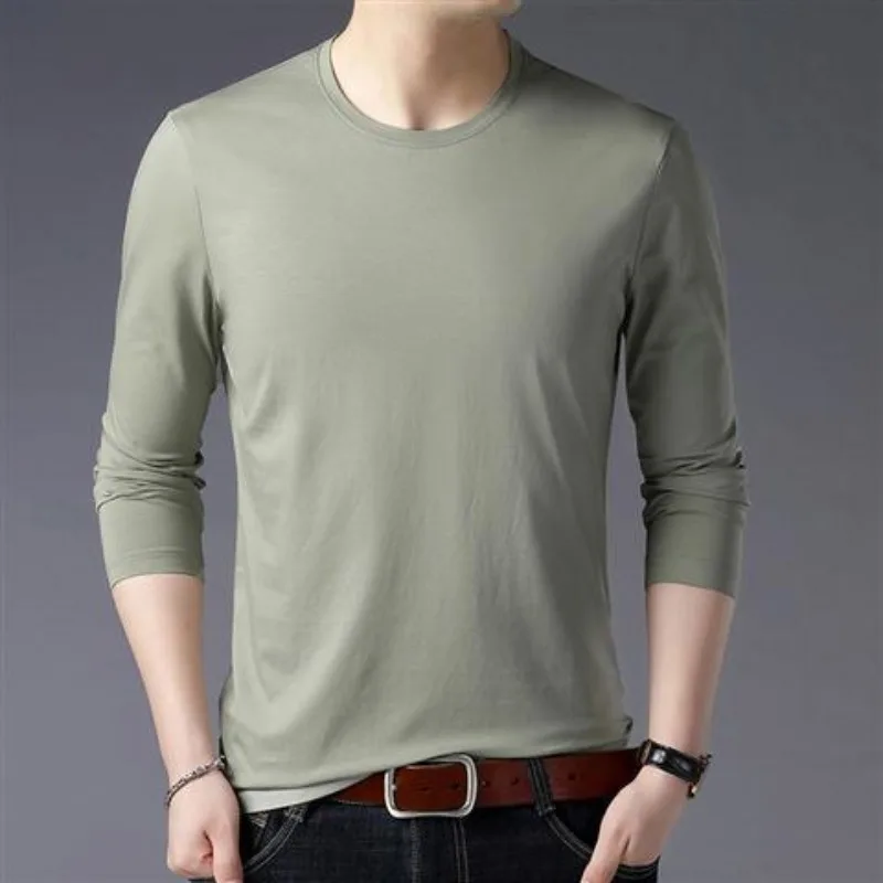 Men's 2023 Autumn and Winter Pullover V-neck New Ice Silk Solid Color Loose and Versatile Fashion Commuting Long Sleeved Tops