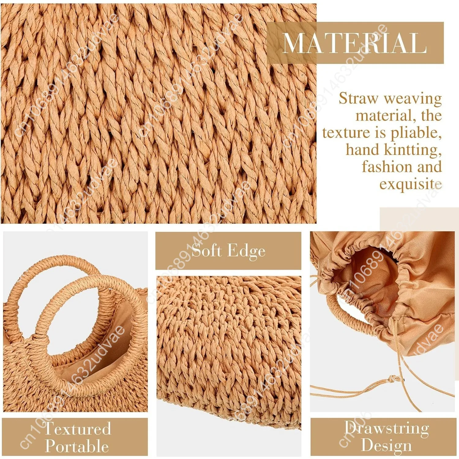 Frienda Straw Tote Bag Summer Beach Bag Handmade Straw Rattan Woven Handbag for Women Travel