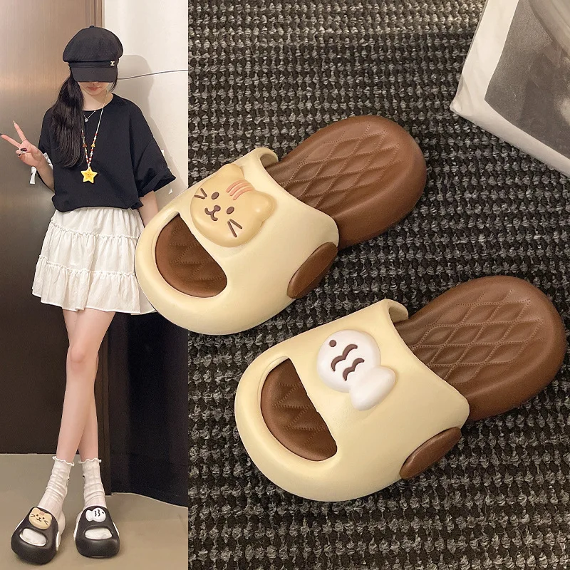 Summer Platform Slippers Women Home Animal Cartoon Cat Luxury Designer Woman Shoes Flats House Slides Outdoor Beach Soft Sole - view 3