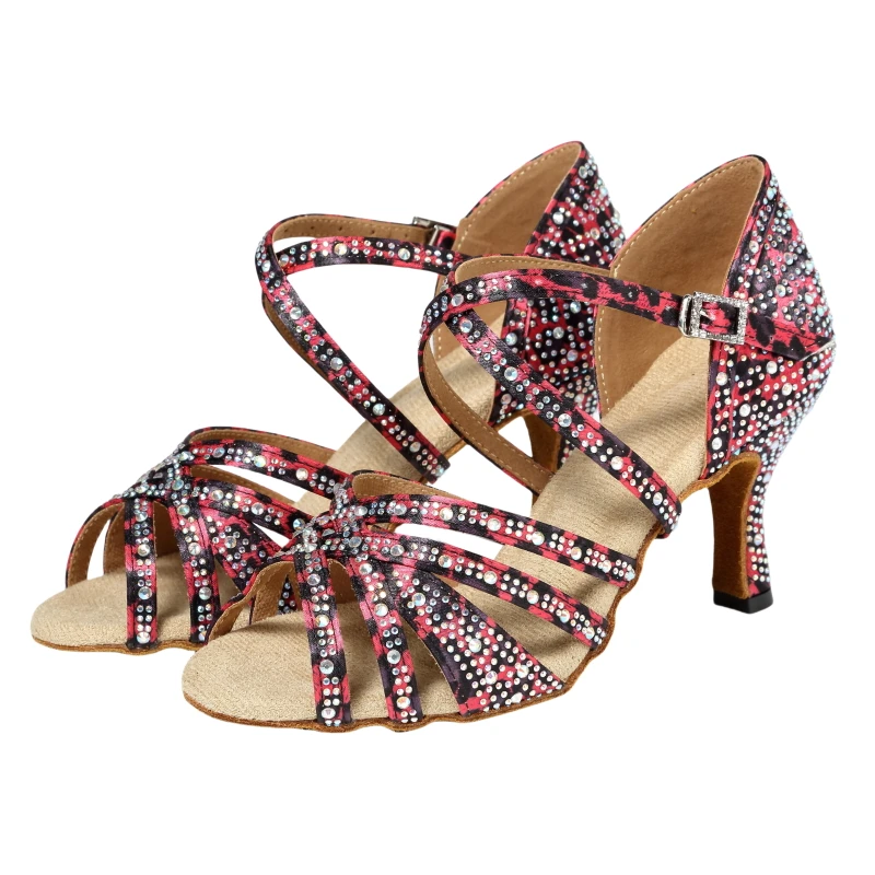 

Туфли для латинских танцев, модные и универсальные, черные и красные танцевальные туфли с леопардовым принтом на среднем каблуке, профессиональные женские туфли на мягкой подошве