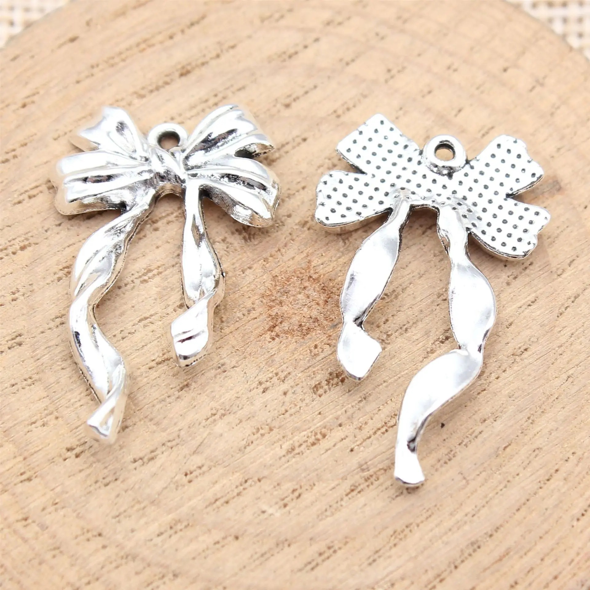 10Pcs/Lot bow Charms 18x30mm Zinc Alloy Antique Silver Color Charms Pendant for Jewelry Making DIY Jewelry Findings