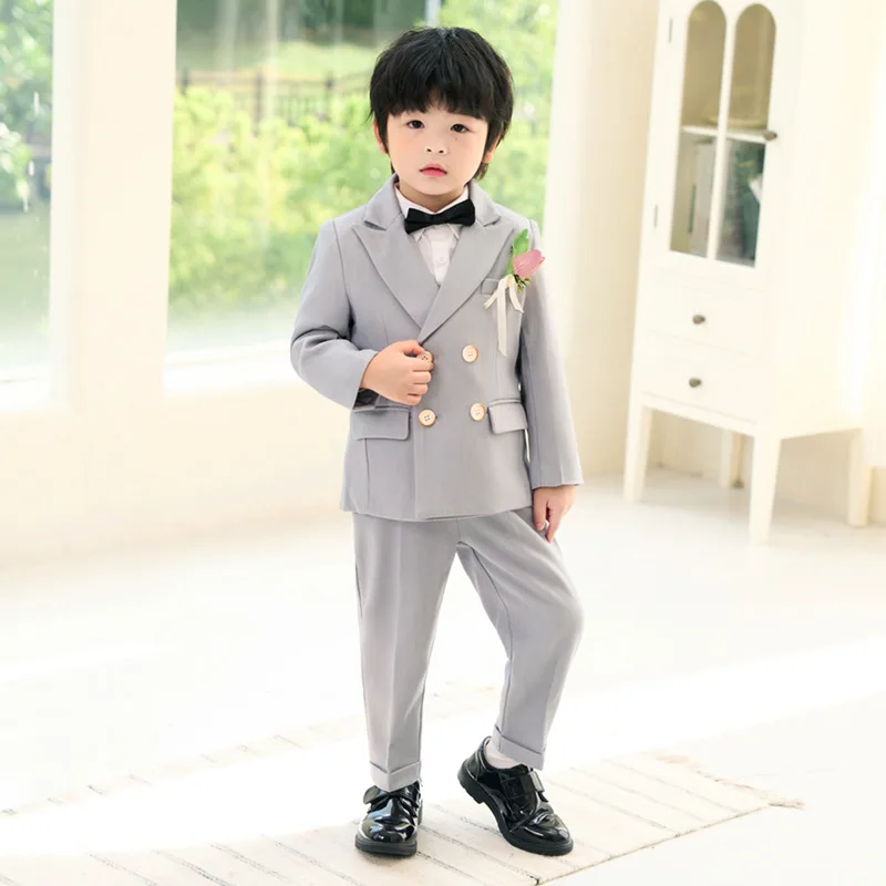 

Kids Formal Ceremony Costume Children Stripe Party Photography Suit Flower Boys Birthday Wedding Piano Dress Performance Costume