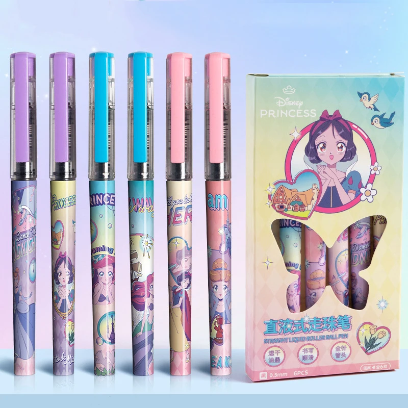 48 pcs/lot Disney Princess Gel Pen Cute 0.5mm Straight Liquid Signature Pens Promotional Gift Office School Supplies