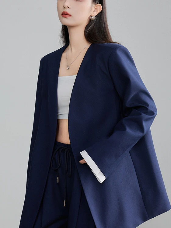 

Женское шерстяное пальто-пиджак Olive een с V-образным вырезом, повседневное, свободного кроя, визуально стройнящее, в винтажном корейском стиле, с длинными рукавами, для поездок на работу