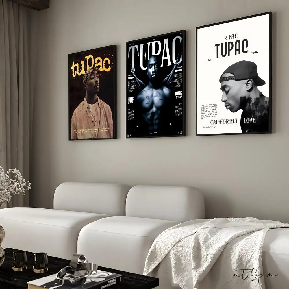 Rapper Tupac Shakur Poster Self-adhesive Art Waterproof Paper Sticker Coffee House Bar Room Wall Decor