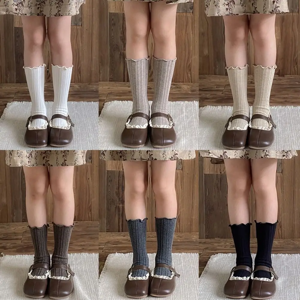 

New Fashion Cotton Baby Girls Socks Solid Color Ruffle Long Sock Lace Flower Kids Knee High Socks Baby Girls Toddlers