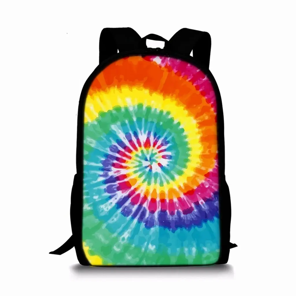 Tie-dye Print Single Layer Backpack for Boy/Girls Best Gifts 2D Flat Cartoon School Bag for Children Bags