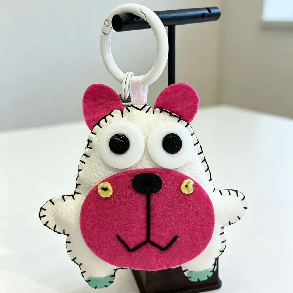 Ugly cute color matching bear PU mountaineering bag hanging, personalized funny hand-stitched doll keychain gift