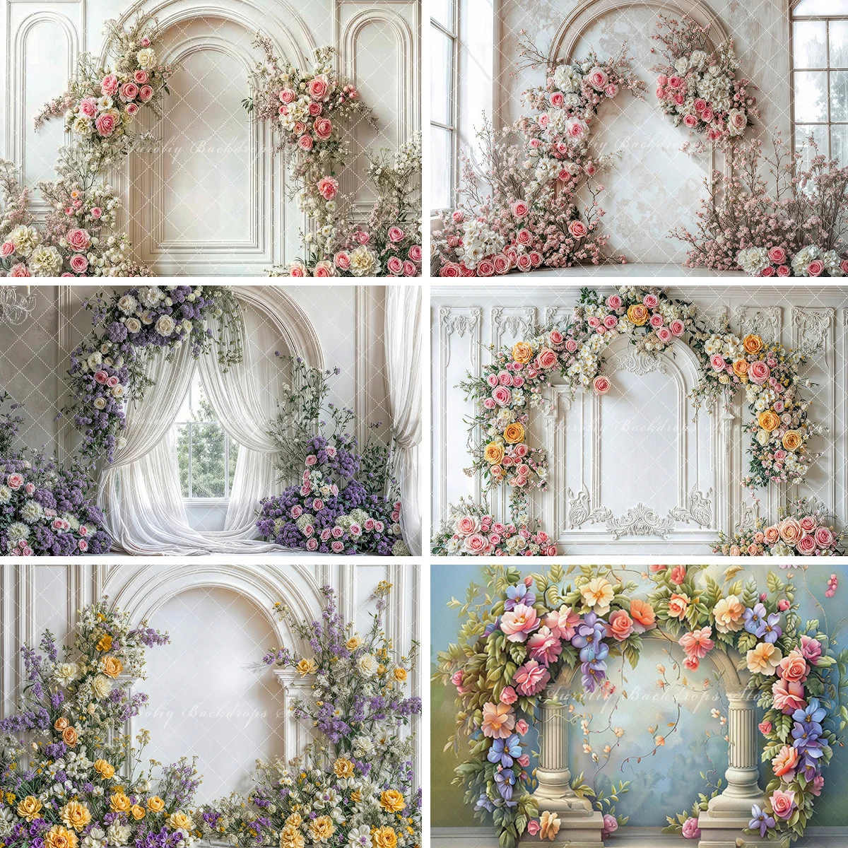 Fondo de pared de arco de flor de primavera para niños, pastel para niños, decoraciones para sesión fotográfica, jardín Floral, fondo de estudio de fotografía para bebés y adultos