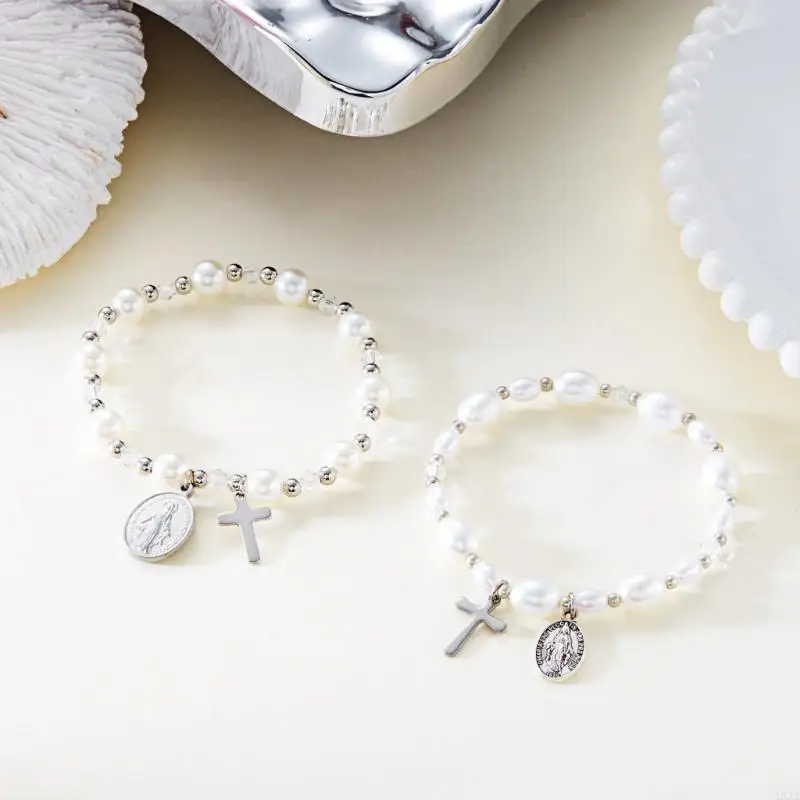  Stylish Crucifix Pearls Bracelet Featuring Unique Design And Alloy Pendant For Elegant Look In Different Settings