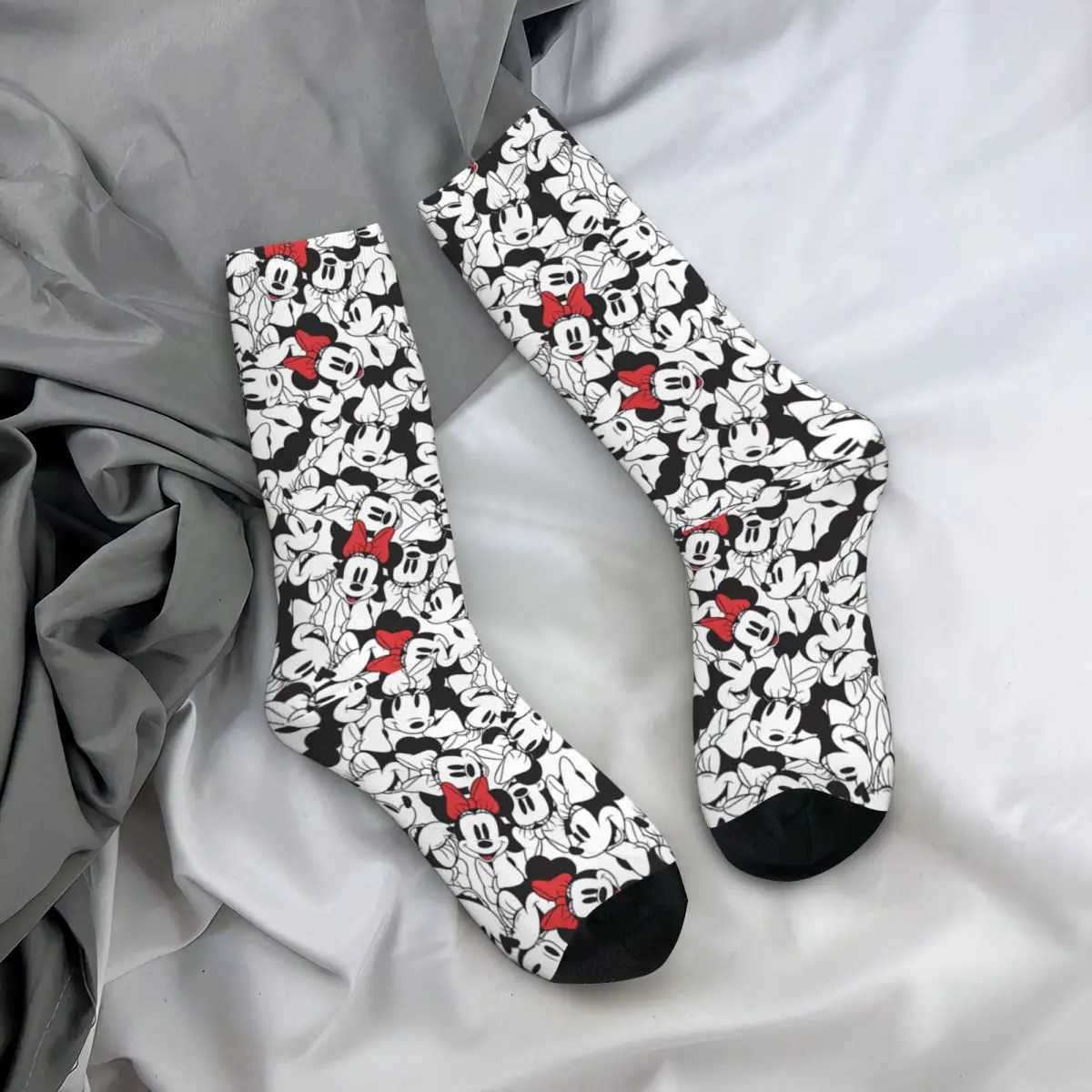 Fashion Mickey Mouse Minnie Monogram Basketball Socks Polyester Crew Socks for Unisex Sweat Absorbing