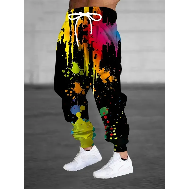 Men's 3D Color Splash Printed Casual Pants Vibrant Contrasting Drawstring Sports Trousers Breathable Streetwear Leggings 2026