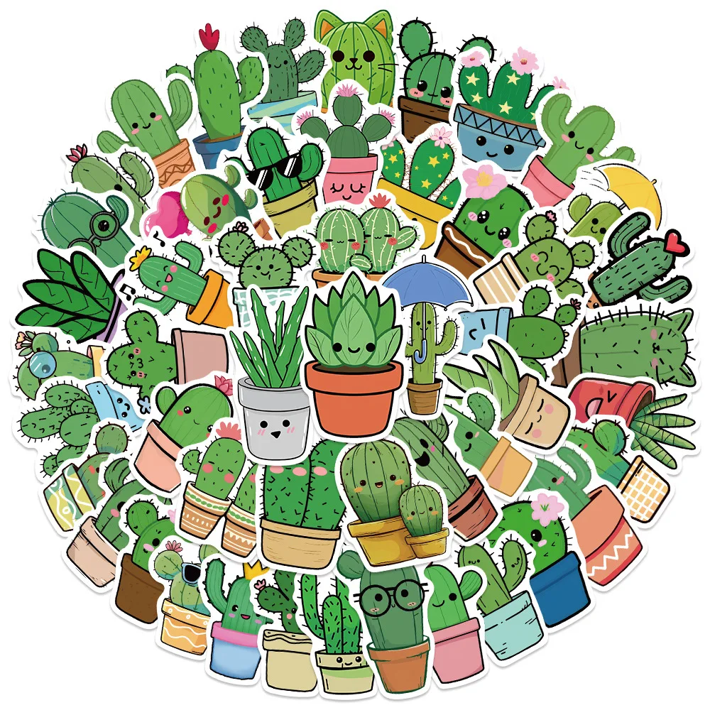 

10/50PCS Cute Cactus Plant Graffiti Stickers Kawaii Potted Plants Cartoon Decal Luggage Phone Guitar Skateboard Helmet Kid Toys