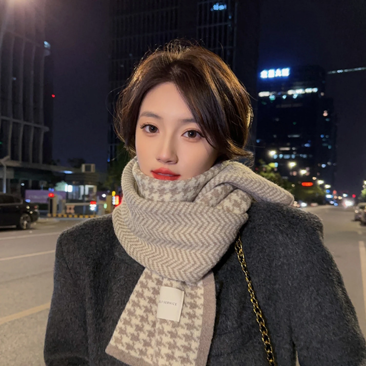 Women Plush Outdoor Warmth Scarf Double Sided Student Thickened Knitted Winter New High Quality Couple Gift Shawls Neckerchief