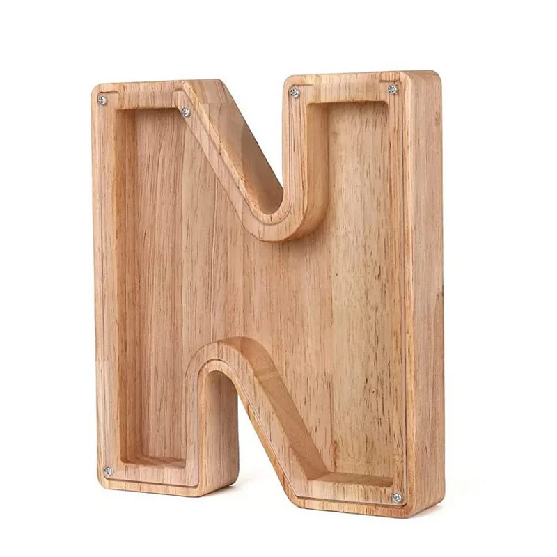 26 Letters Engels Spaarpot Houten Munt Geldbesparende Doos Jar Munten Opbergdoos Desktop Ornament Home Decor Ambachten Kerstcadeau