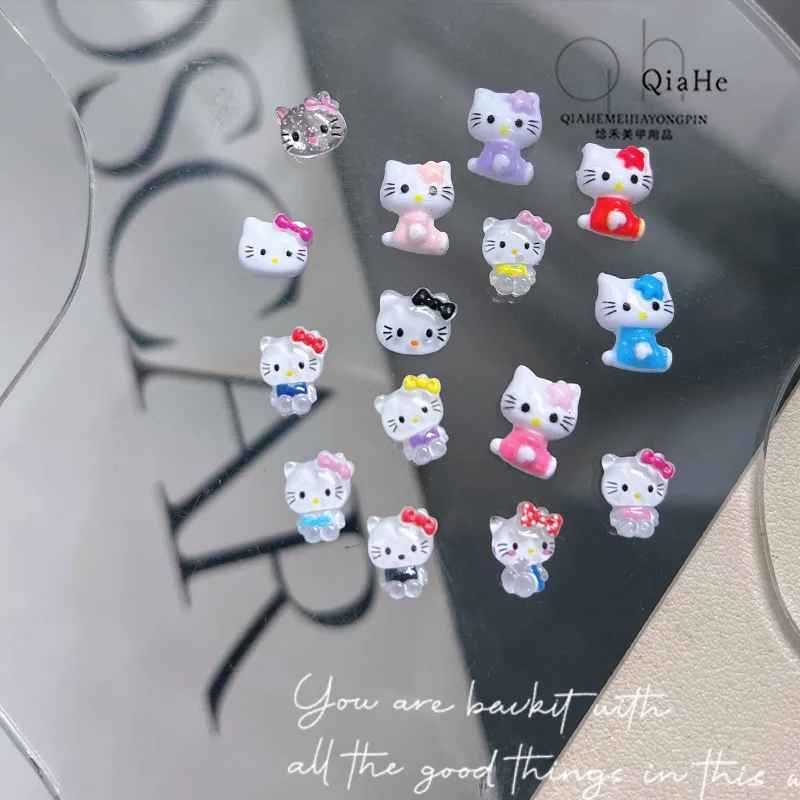 20 teile/beutel kawaii hallo kitty harz niedliche dekoration mit verschiedenen design nail art 3d diy handwerk zubehör