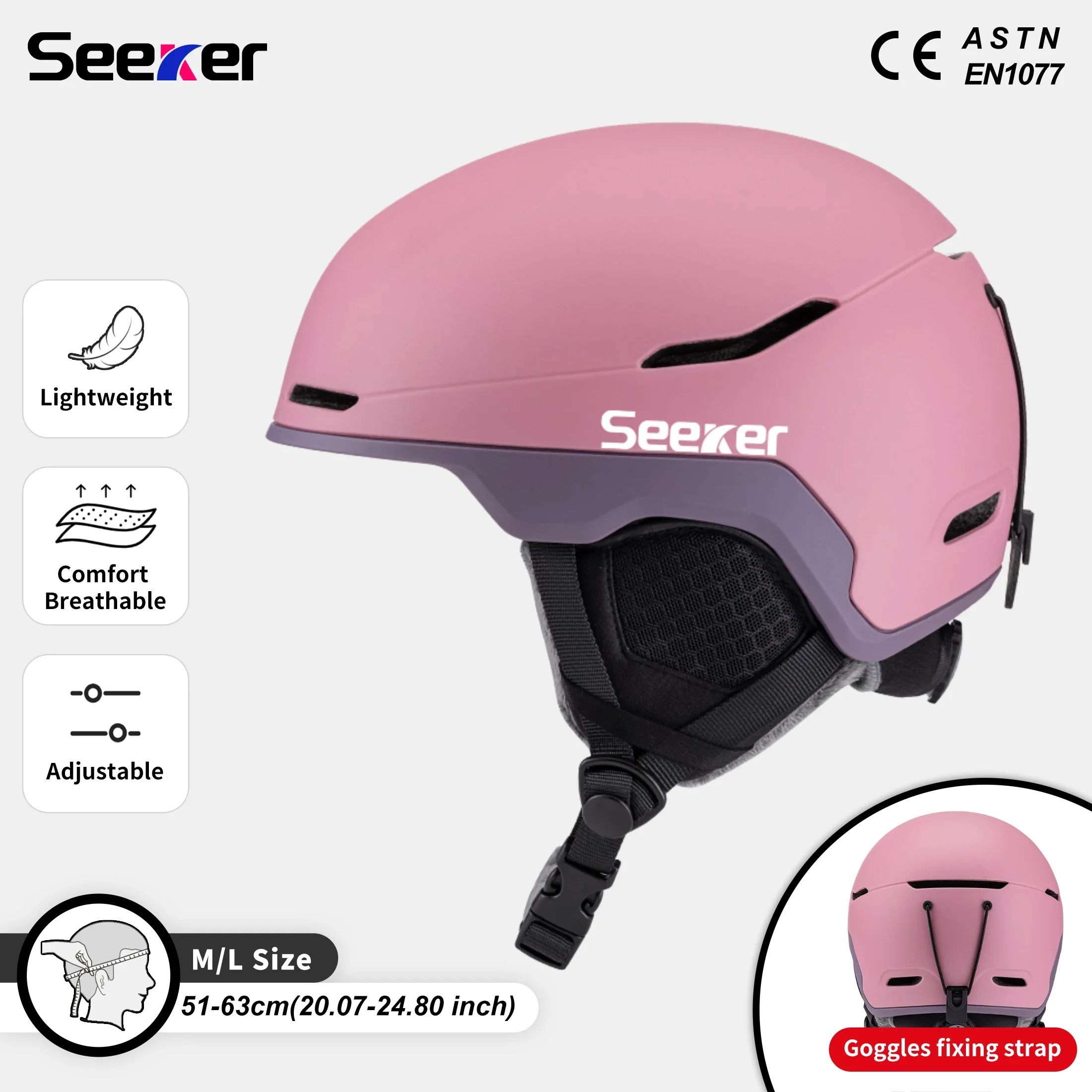 Seeker Adult Ski Helmet Snowboard Skating Winter Sports Outdoor Protective Safety Helmet Children's One-piece Warm Ski Helmets