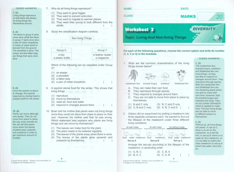 Escola Primária de Ciências de Cingapura, Graus 1-6, Graus 1-6, Aprendizagem e conquista, Assunto, Livro de exercícios, Série Conhecimento