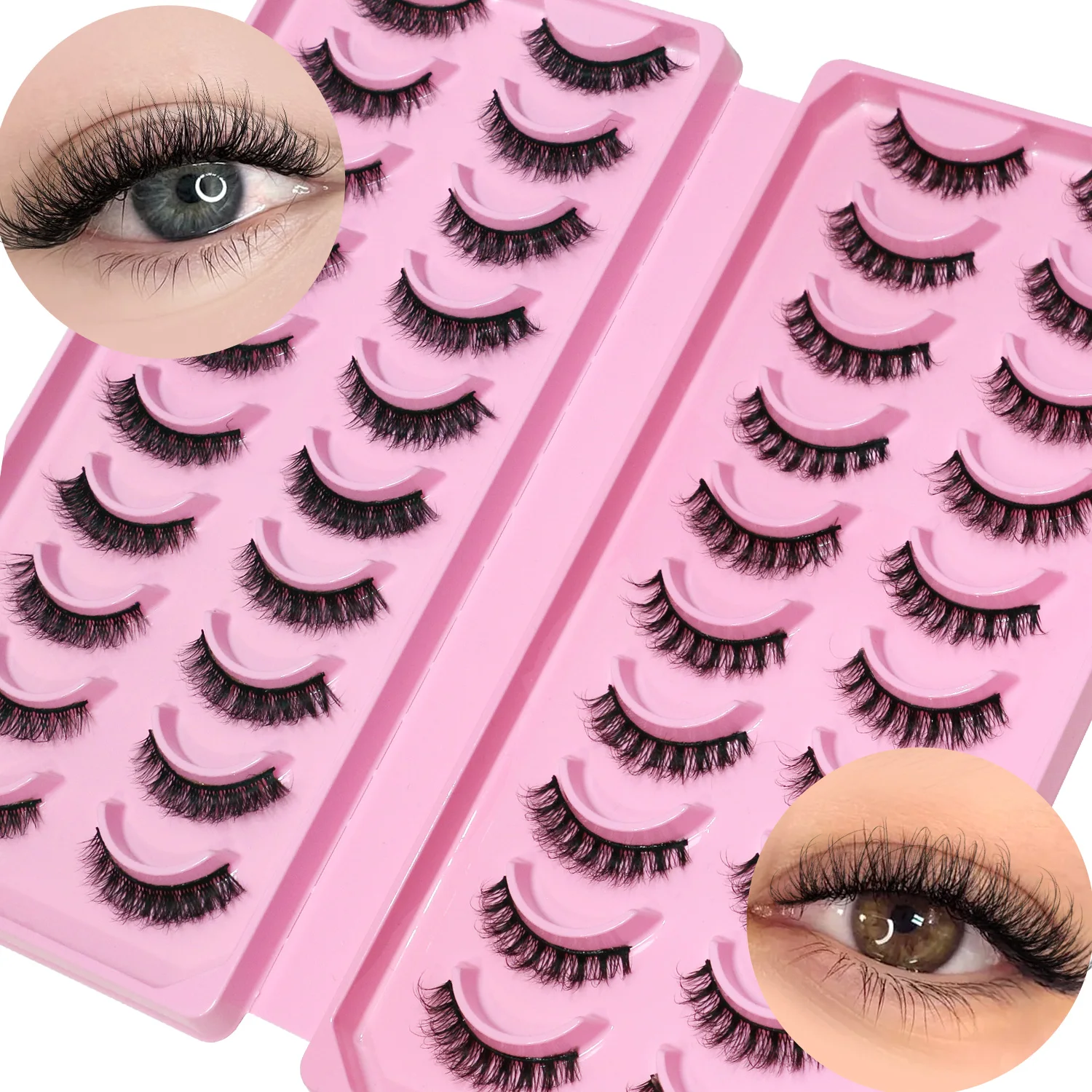 VELTRINAY 20/5 Paar falsche Wimpern, Wispy Cat Eye Eyalashes, 3D-Wimpern aus künstlichem Nerz, natürlicher Look, flauschige Streifenwimpern, Make-up