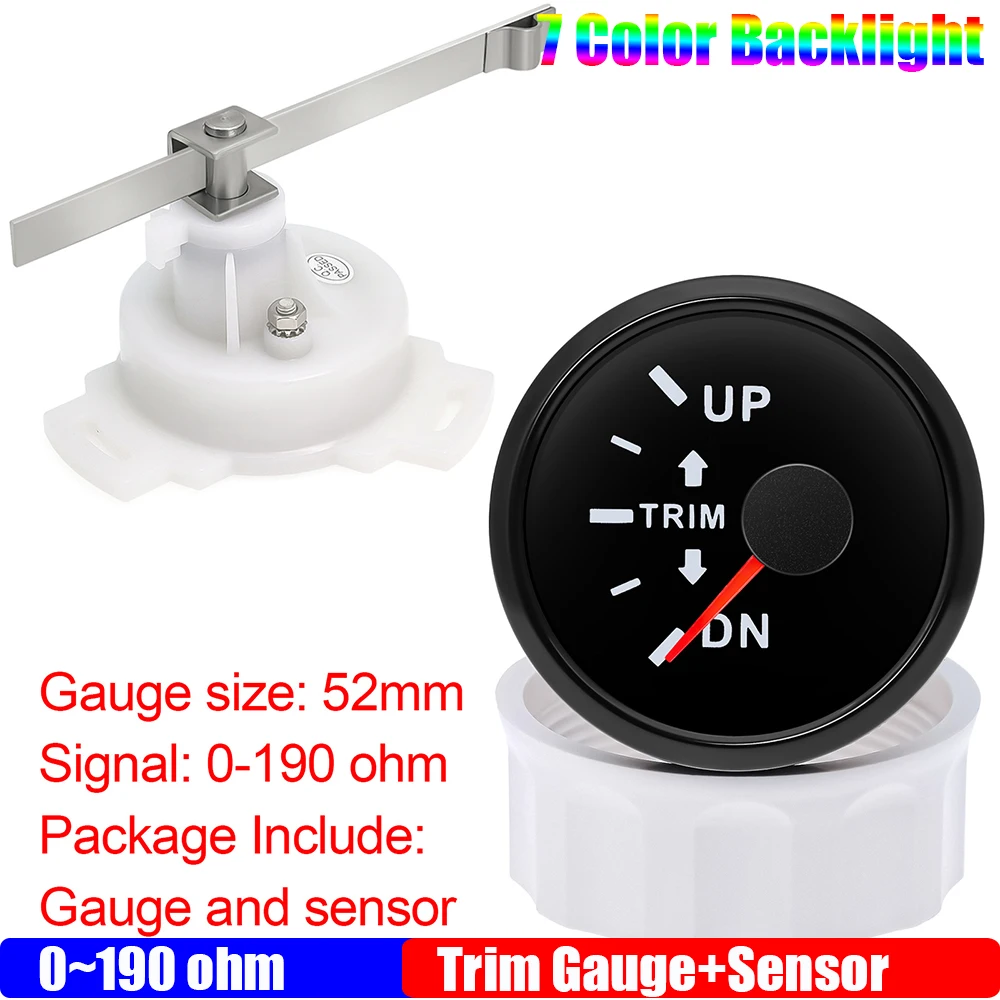 

ZMFJH 7-цветный датчик обшивки лодки для внутреннего подвесного двигателя, 52 мм, морской индикатор наклона обшивки, измеритель вверх-вниз, правый и левый дисплей DN~UP