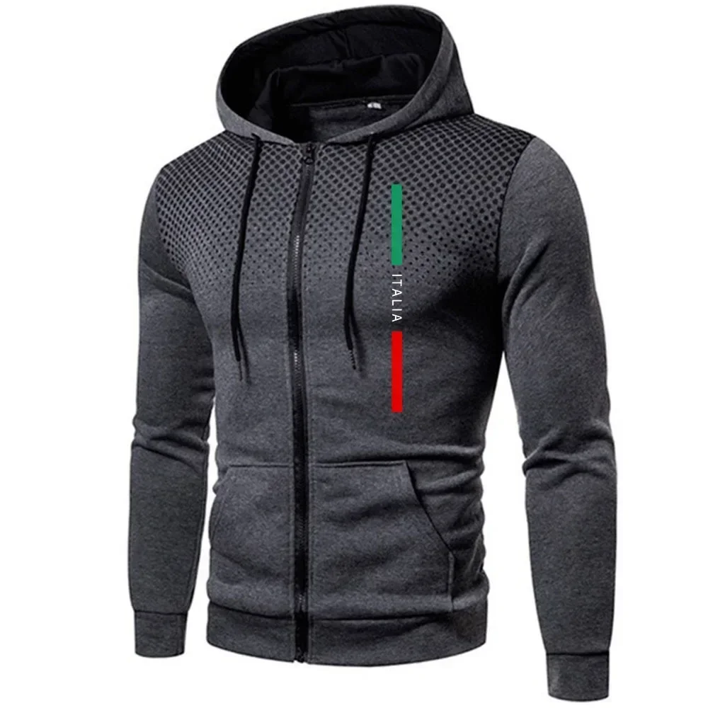 Casual Mens Jackets Printing Zipper Hooded Coat Outdoors Sports Jogging Mens Clothing Autumn Winter Street Round Dot Sweatshirts