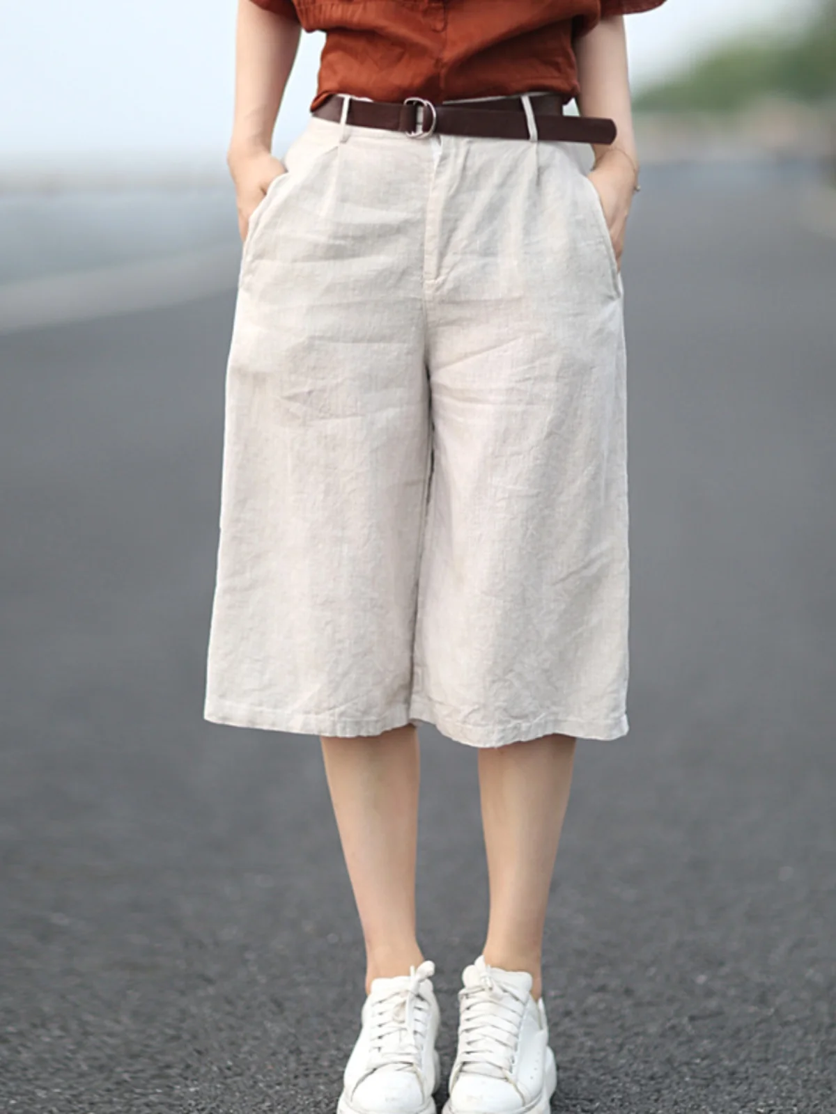 Retro Artistic Loose Slimming Cotton and Linen Loose Pants Women's Summer Leisure Linen Shorts Straight Short Pants Shorts Thin