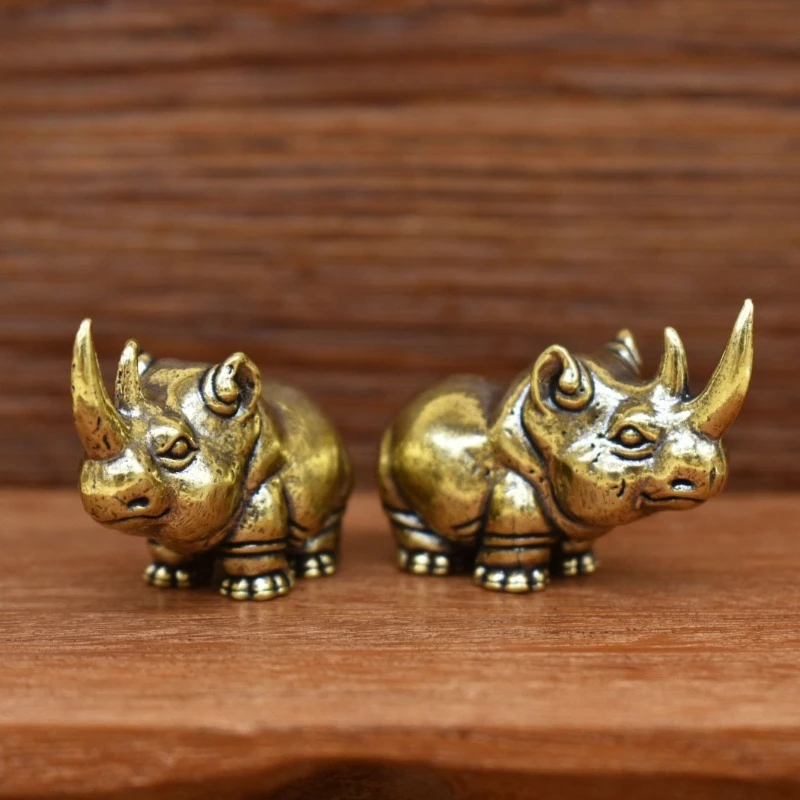 1 PC Antique Collection Brass Animal Pendant Rhinoceros Statue Metalwork Artifact Heritage Craft Ornament Copper Animal Figurine