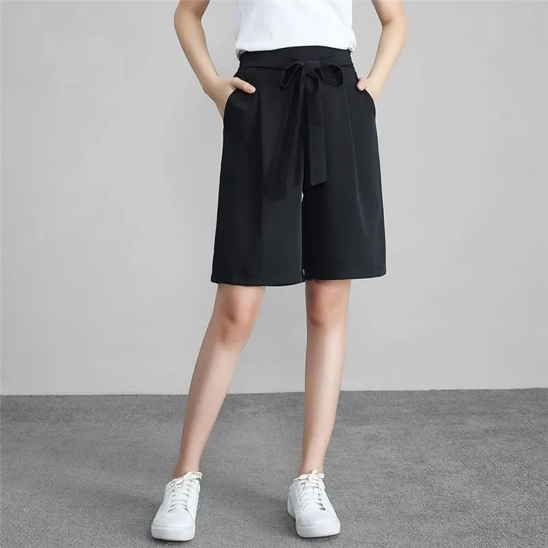 Women' Summer Pants 2026   - Elastic High Waist Wide Leg Pants Fashion Casual Solid Chiffon Ankle-Length Pant Loose