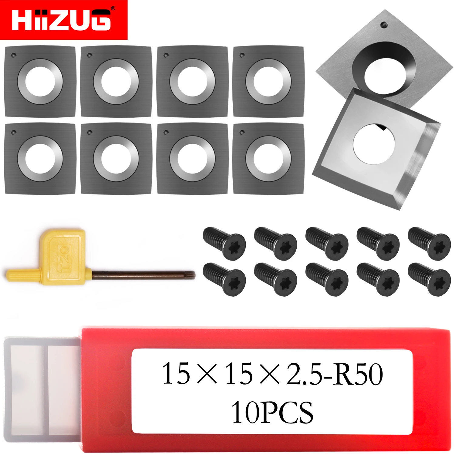 15mm Square Carbide Inserts Blades with 50mm Radius for Spiral Helical Planer Bit Woodturning Lathe Tools Carpentry Tools 10pcs