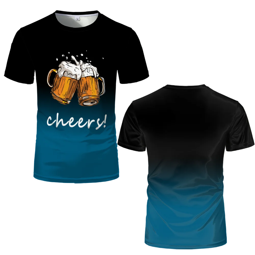 

New Beer Cheers Graphic Men's T-shirt Fashion Gradient 3D Print Loose Streetwear Unisex Casual Cool Round Neck Short Sleeve Tops