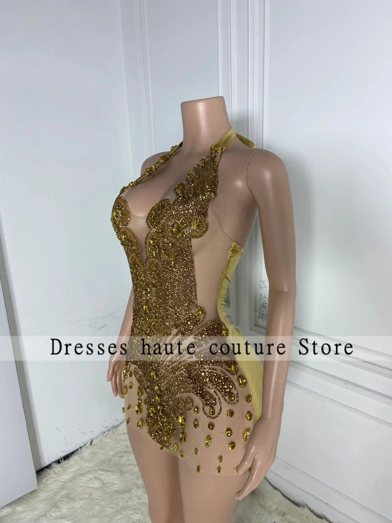 Brilhante preto rhineston mini vestidos de cocktail 2025 para menina negra frisado personalizado curto sereia vestido de baile vestido de baile