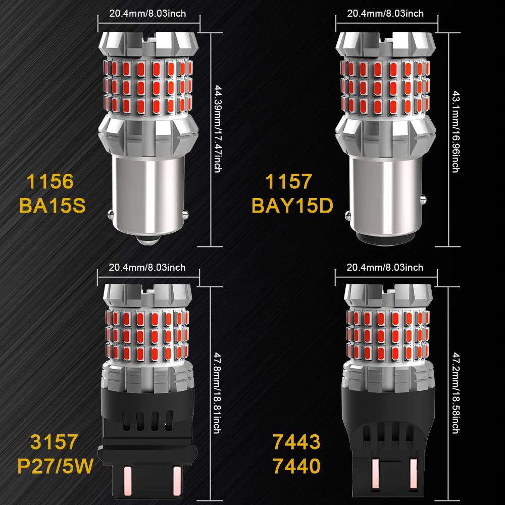 BMTxms 2pcs 1156 BA15S P21W BAU15S PY21W 7440 W21W P21/5W 1157 BAY15D 7443 3157 CanBus Red LED Stop Bulb Brake Light DRL for Car