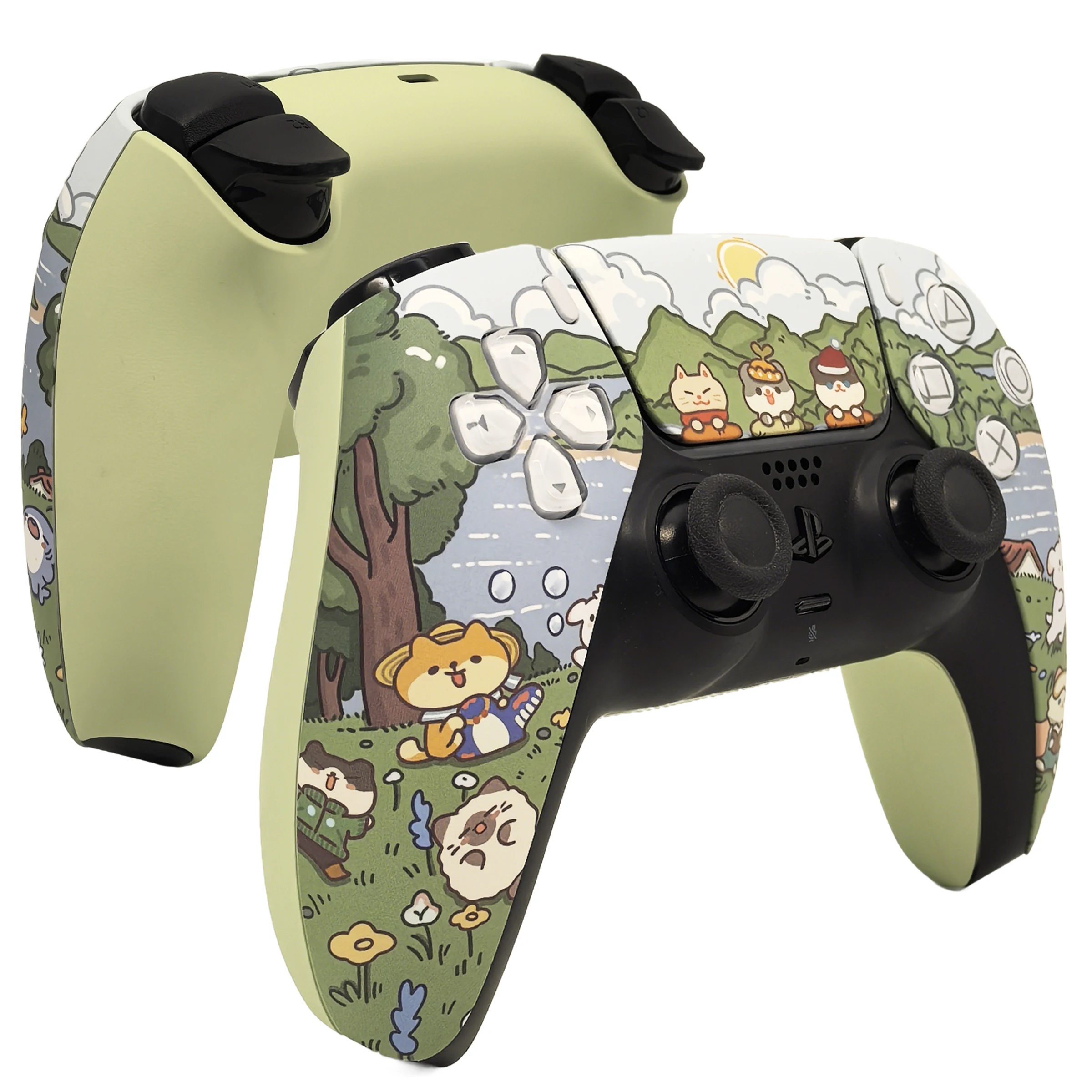 BO5 Cute Animals Soft Touch Coating Replacement Front Shell Touchpad Compatible with ps5 Controller BDM-010/020/030/040/050