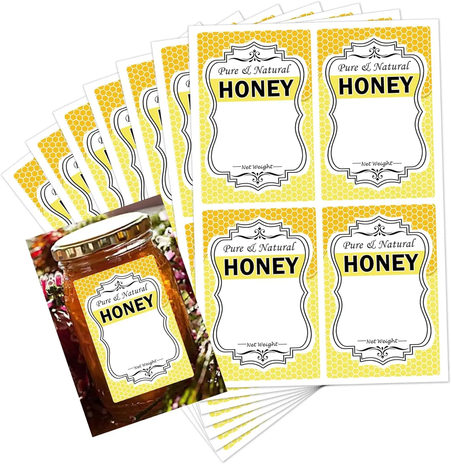 2 * 3 Inch Oval Pure Natural Honey Jars and Bottles Labels Honey Bee Bottling Labels  for Honey Quart Jars and Honey Bears 60pcs