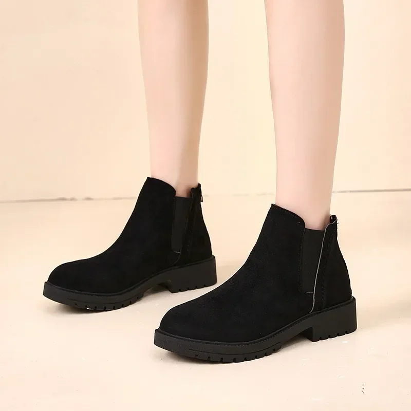 Female Shoes on Sale 2024 New Zipper Women's Boots Autumn Round Toe Suede Solid Short Barrel Low Heels Large Size Naked Boots