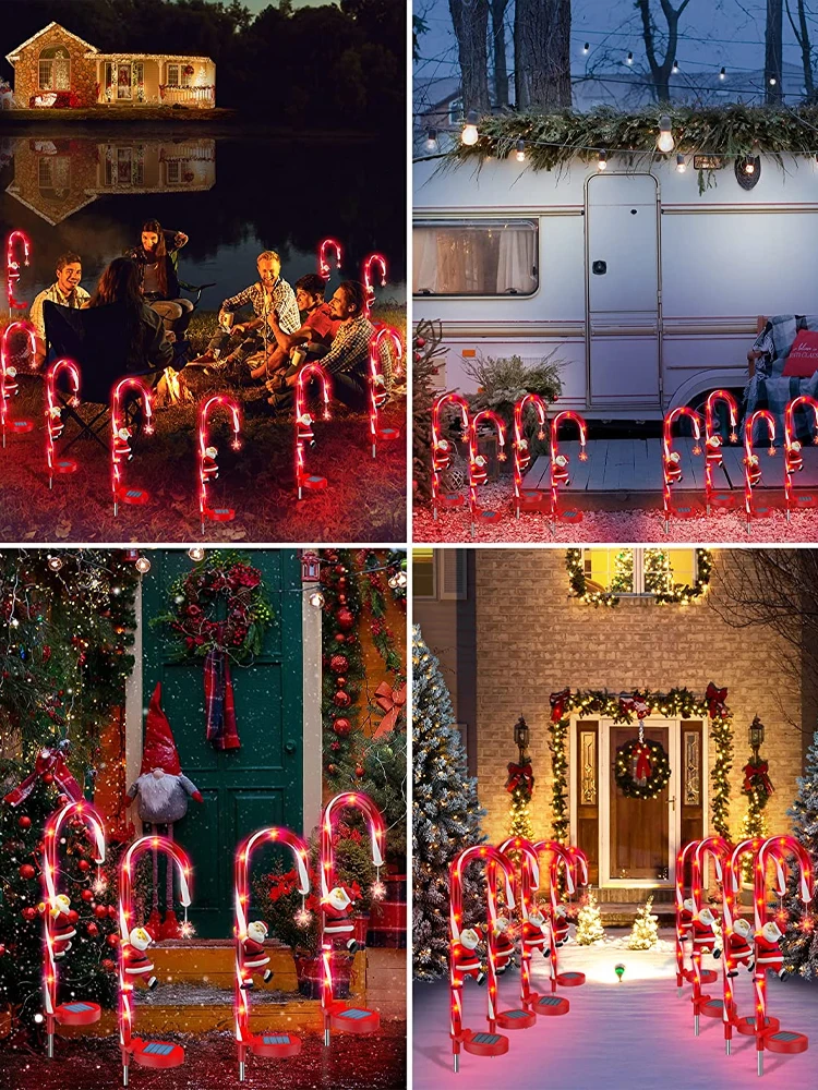 Starnearby Lampade Solari Natale Bastoncini di Zucchero Luminosi Luci Natale Esterno Solare Luci di Canna di Natale LED Lampada Decorativa da Giardino Impermeabile Luci Natalizie per Esterni