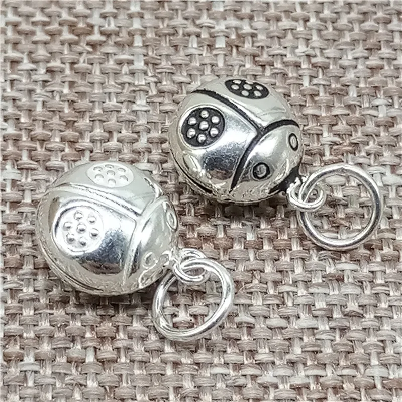 2 Pieces Small Ladybug Bell Charms in 925 Sterling Silver for Pendant Jewelry Making