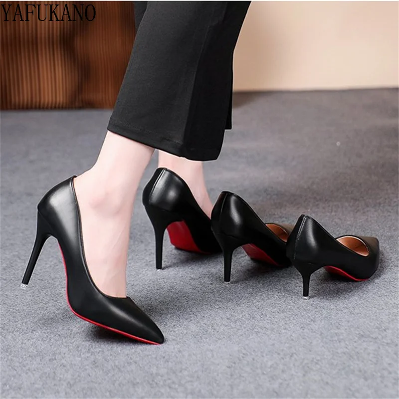 6cm/8cm/10cm Classic Style Office Work Shoes Sexy Red Sole Stiletto Ladies Pumps Matte Leather High Heels Plus Size 42 43