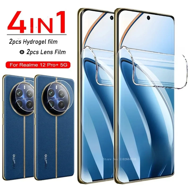 Película de hidrogel 4 en 1 para Realme 12 Pro Plus, Protector de pantalla para Realme 10 9 8 Pro 8i, película para lente de cámara Realme 13 11 Pro Plus