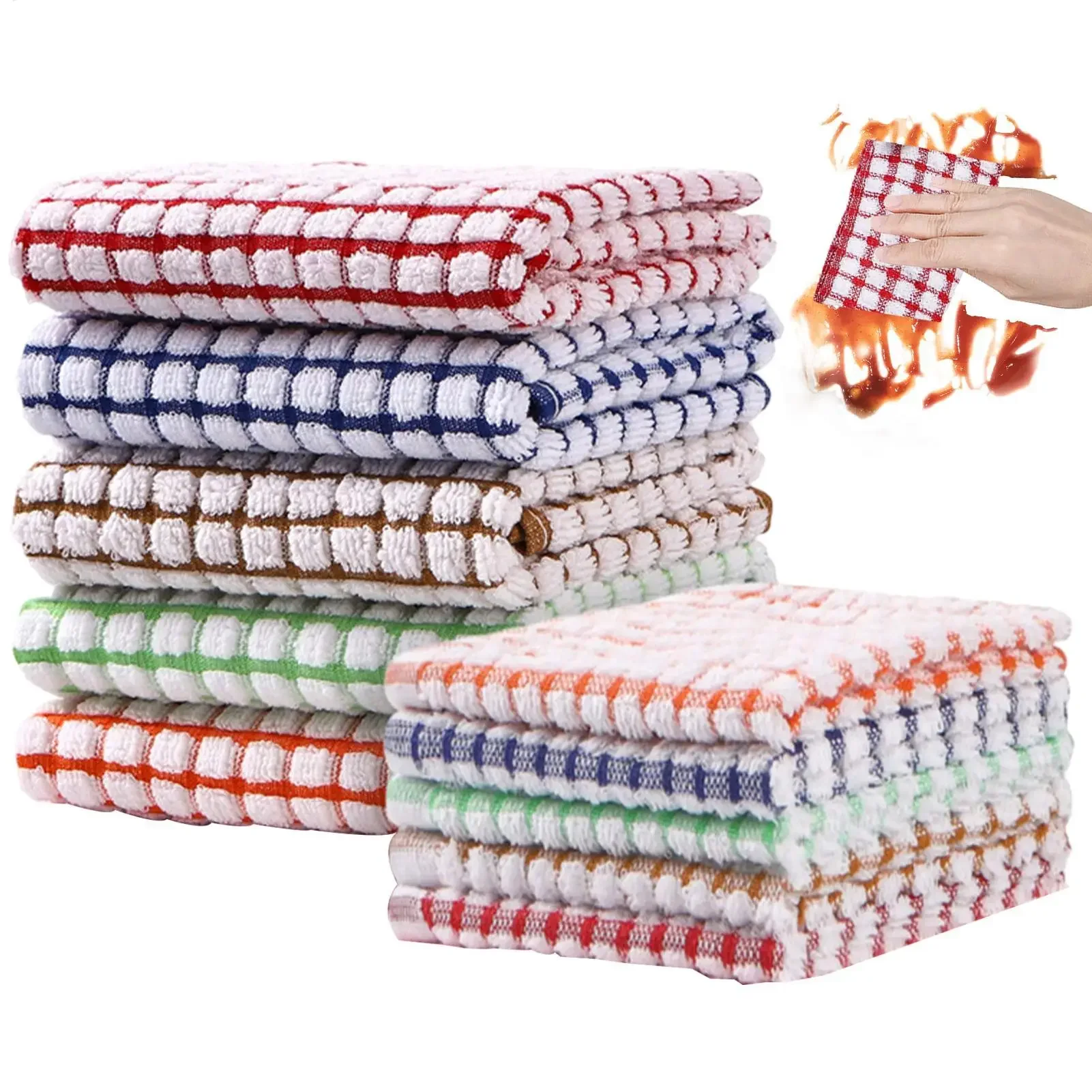 1/6Pcs Terry Tea Towels Kitchen Tea Towels Absorbent Lint Catering Restaurant Cloth Dish Towels Cleaning Cloth Kitchen Cleaning