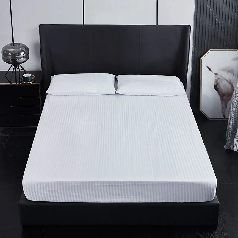 Hotel Solid Satin Strip Fitted Sheet Breathable Mattress Cover for Homestay Apartments Fashion Simple Bedsheet for Single Double