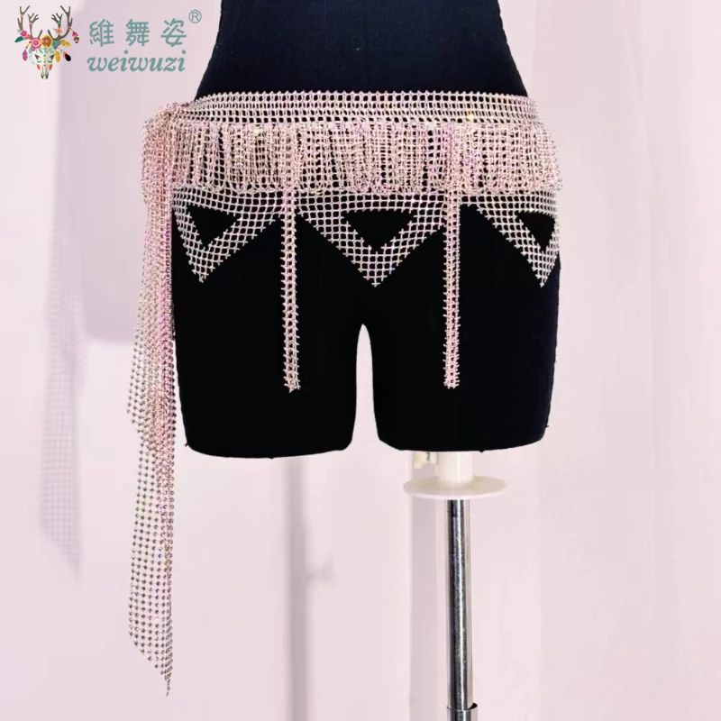 Ceinture de Performance de danse du ventre pour femmes, chaîne de taille avec pompon en diamant complet, accessoires de compétition de danse orientale pour adultes, nouvelle collection